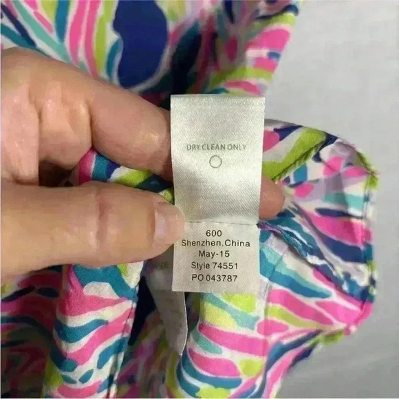 Lilly Pulitzer Silk Dusk Tank Top Indigo Palm Print Pink Blue Small - Picture 5 of 10